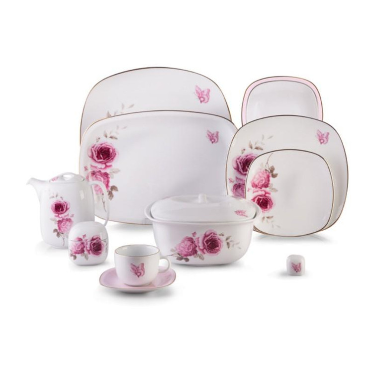 سرویس چینی زرین طرح کواترو رزفلاور درجه یک 12 نفره 98پارچه