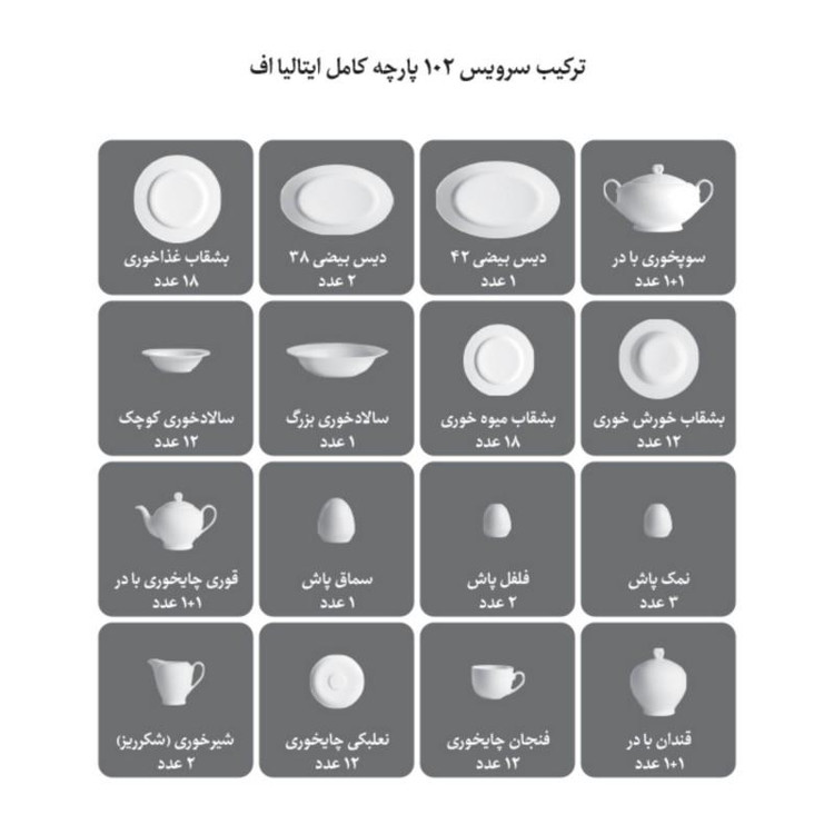 سرویس چینی زرین طرح گلستان درجه یک دوازده نفر 102پارچه