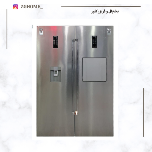 یخچال و فریزر دوقلو کلور مدل روسو پلاس 22 فوت 60عرض هوم بار آبریز اتومات استیل